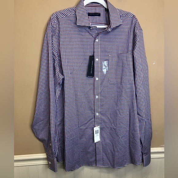 Tommy Hilfiger Red White Blue Checkered Shirt Size L NWT - Picture 1 of 6